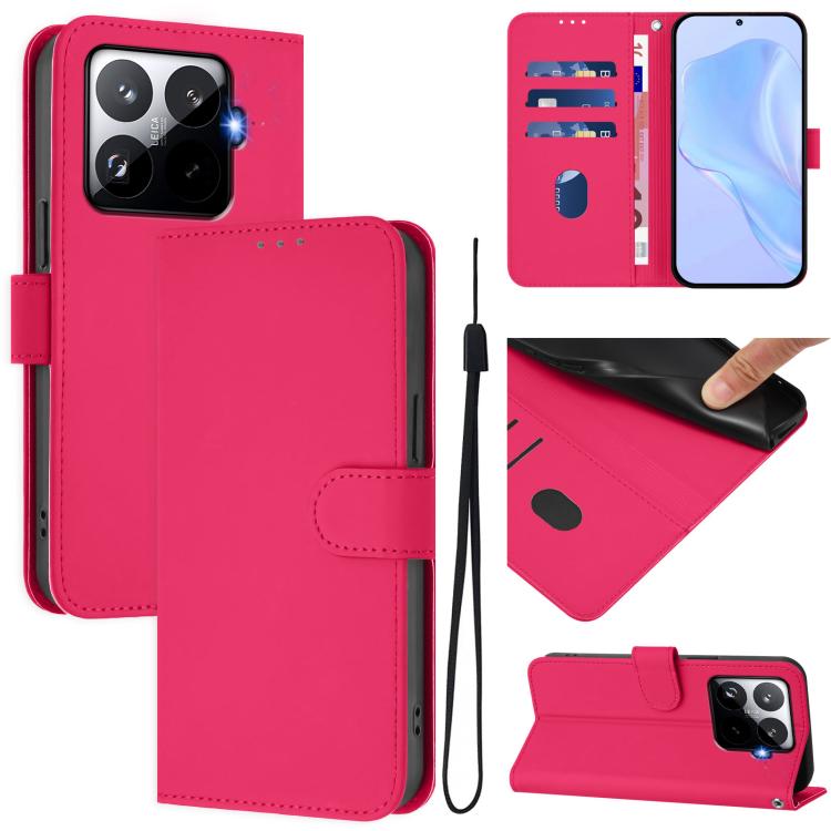Skin Feel Solid Color Leather Phone Case with Lanyard, For Xiaomi 17T Pro 5G, For Xiaomi 15T Pro 5G