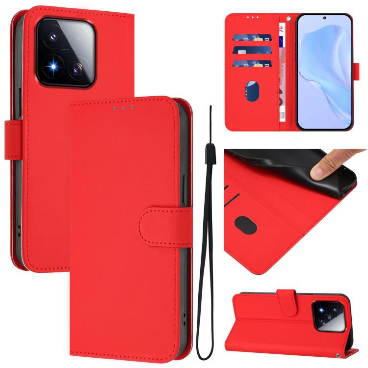 Skin Feel Solid Color Leather Phone Case with Lanyard, For Xiaomi Poco C71, For Xiaomi 17 Max 5G