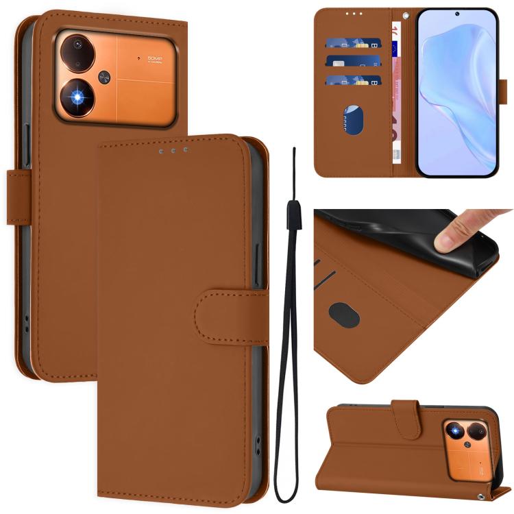 Skin Feel Solid Color Leather Phone Case with Lanyard, For Xiaomi Poco M8 Power 5G, For Xiaomi Poco F9 Ultra 5G