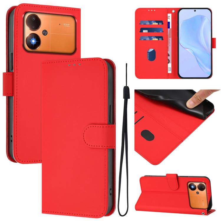 Skin Feel Solid Color Leather Phone Case with Lanyard, For Xiaomi Poco M8 Power 5G, For Xiaomi Poco F9 Ultra 5G