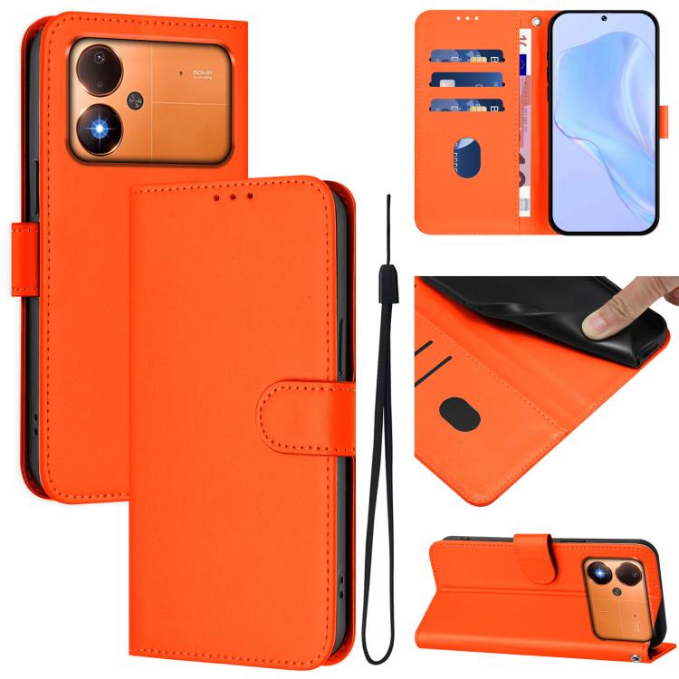 Skin Feel Solid Color Leather Phone Case with Lanyard, For Xiaomi Poco M8 Power 5G, For Xiaomi Poco F9 Ultra 5G