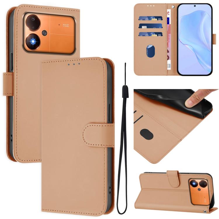 Skin Feel Solid Color Leather Phone Case with Lanyard, For Xiaomi Poco M8 Power 5G, For Xiaomi Poco F9 Ultra 5G