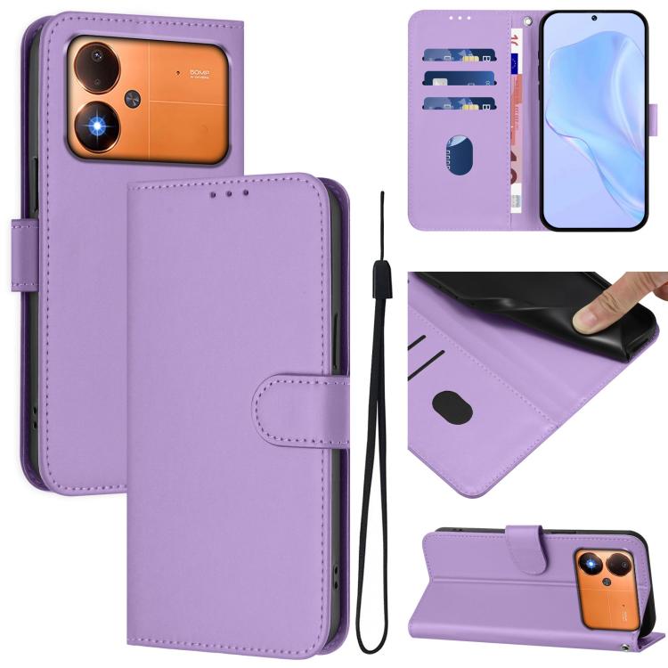 Skin Feel Solid Color Leather Phone Case with Lanyard, For Xiaomi Poco M8 Power 5G, For Xiaomi Poco F9 Ultra 5G