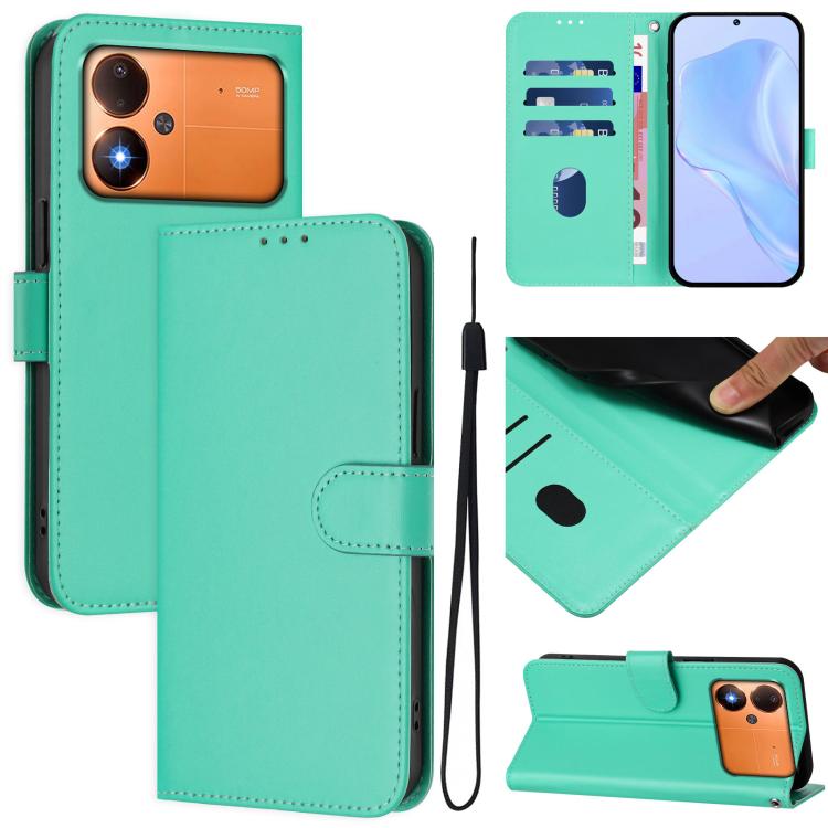 Skin Feel Solid Color Leather Phone Case with Lanyard, For Xiaomi Poco M8 Power 5G, For Xiaomi Poco F9 Ultra 5G