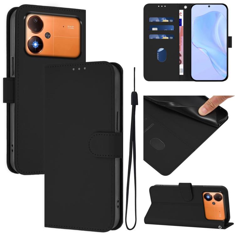 Skin Feel Solid Color Leather Phone Case with Lanyard, For Xiaomi Poco M8 Power 5G, For Xiaomi Poco F9 Ultra 5G