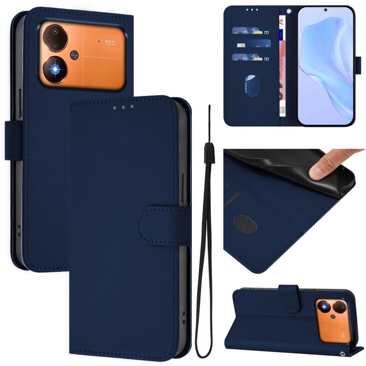 Skin Feel Solid Color Leather Phone Case with Lanyard, For Xiaomi Poco M8 Power 5G, For Xiaomi Poco F9 Ultra 5G