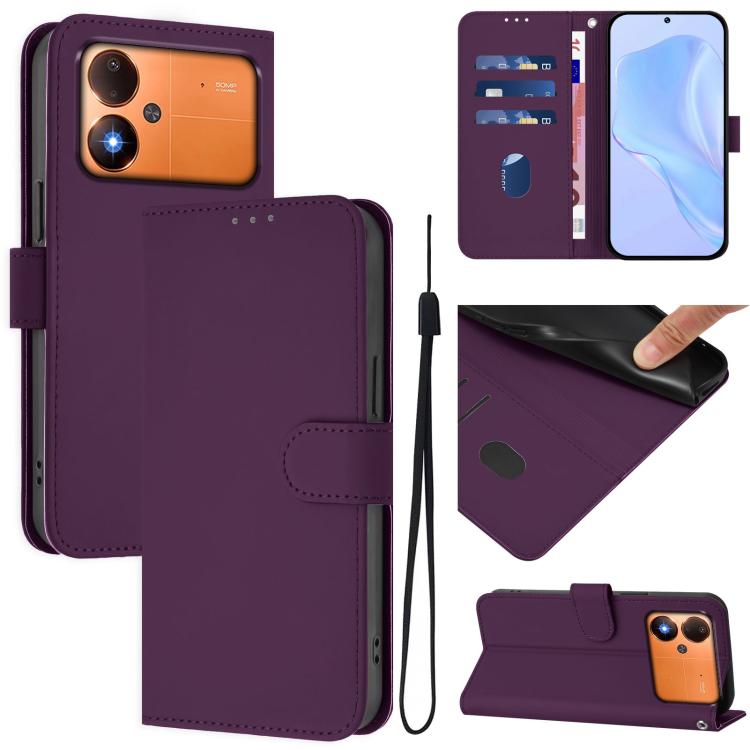 Skin Feel Solid Color Leather Phone Case with Lanyard, For Xiaomi Poco M8 Power 5G, For Xiaomi Poco F9 Ultra 5G