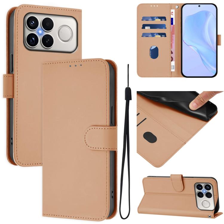 Skin Feel Solid Color Leather Phone Case with Lanyard, For Xiaomi Poco M8 Power 5G, For Xiaomi Poco F9 Ultra 5G