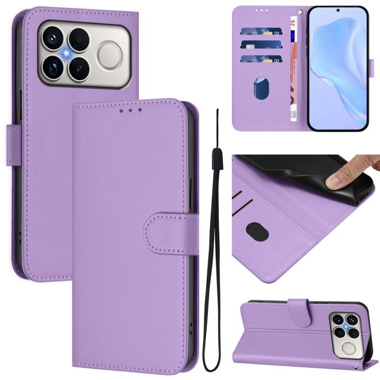 Skin Feel Solid Color Leather Phone Case with Lanyard, For Xiaomi Poco M8 Power 5G, For Xiaomi Poco F9 Ultra 5G
