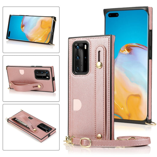Wrist Strap PU+TPU Shockproof Protective Case with Crossbody Lanyard & Holder & Card Slot, For Huawei P40 Pro Plus