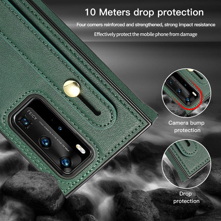 Wrist Strap PU+TPU Shockproof Protective Case with Crossbody Lanyard & Holder & Card Slot, For Huawei P40 Pro Plus