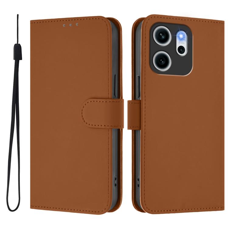 Skin Feel Solid Color Leather Phone Case with Lanyard, For OPPO Reno14 F 5G