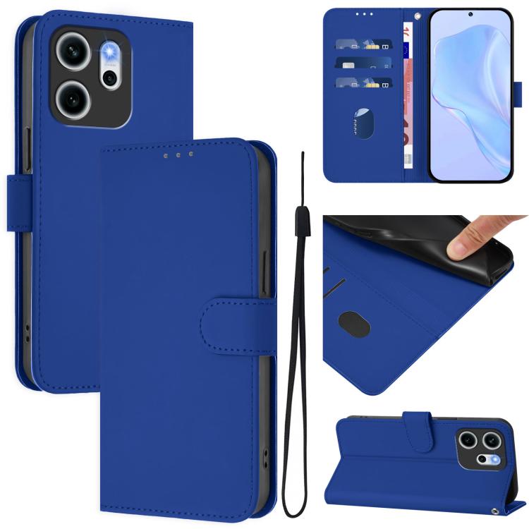 Skin Feel Solid Color Leather Phone Case with Lanyard, For OPPO Reno14 F 5G