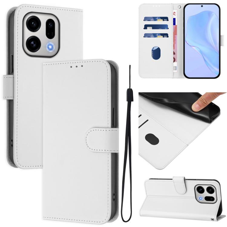 Skin Feel Solid Color Leather Phone Case with Lanyard, For OPPO Find X9, For OPPO A6 GT 5G