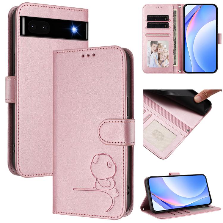 Litter Panda Embossing RFID Leather Phone Case with Lanyard, For Google Pixel 8, For Google Pixel 7a, For Google Pixel 7 Pro, For Google Pixel 7, For Google Pixel 6a