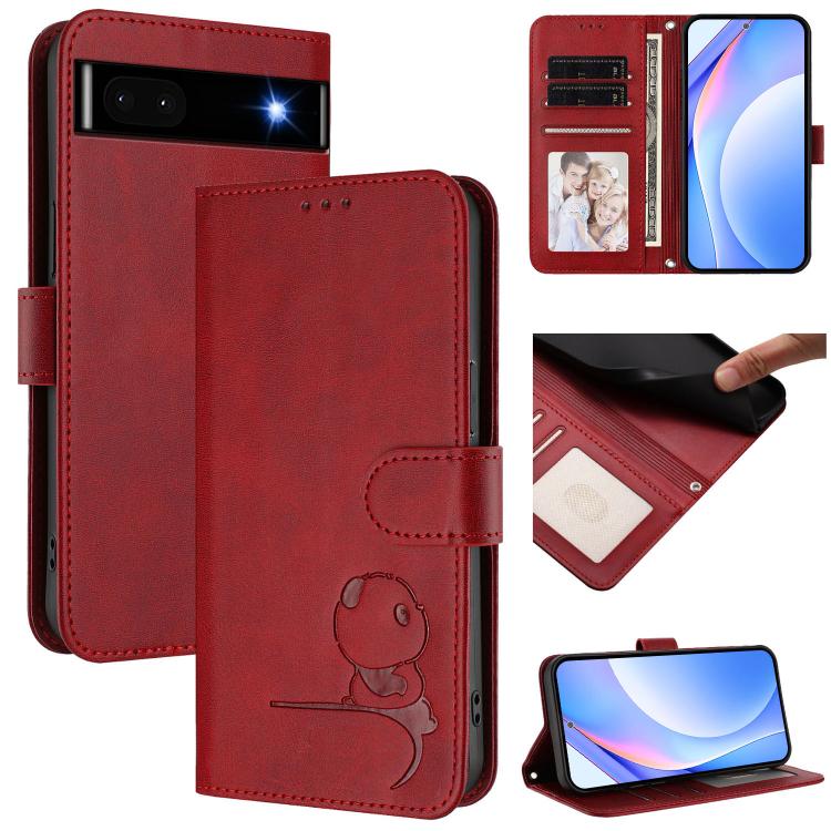Litter Panda Embossing RFID Leather Phone Case with Lanyard, For Google Pixel 8, For Google Pixel 7a, For Google Pixel 7 Pro, For Google Pixel 7, For Google Pixel 6a