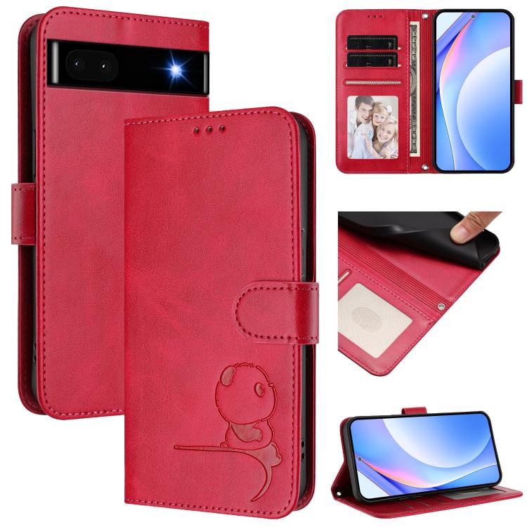 Litter Panda Embossing RFID Leather Phone Case with Lanyard, For Google Pixel 8, For Google Pixel 7a, For Google Pixel 7 Pro, For Google Pixel 7, For Google Pixel 6a