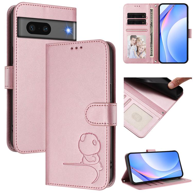 Litter Panda Embossing RFID Leather Phone Case with Lanyard, For Google Pixel 8, For Google Pixel 7a, For Google Pixel 7 Pro, For Google Pixel 7, For Google Pixel 6a