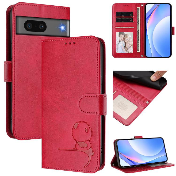 Litter Panda Embossing RFID Leather Phone Case with Lanyard, For Google Pixel 8, For Google Pixel 7a, For Google Pixel 7 Pro, For Google Pixel 7, For Google Pixel 6a