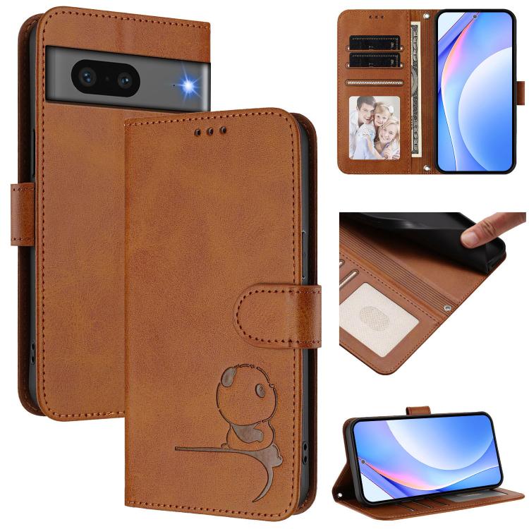 Litter Panda Embossing RFID Leather Phone Case with Lanyard, For Google Pixel 8, For Google Pixel 7a, For Google Pixel 7 Pro, For Google Pixel 7, For Google Pixel 6a
