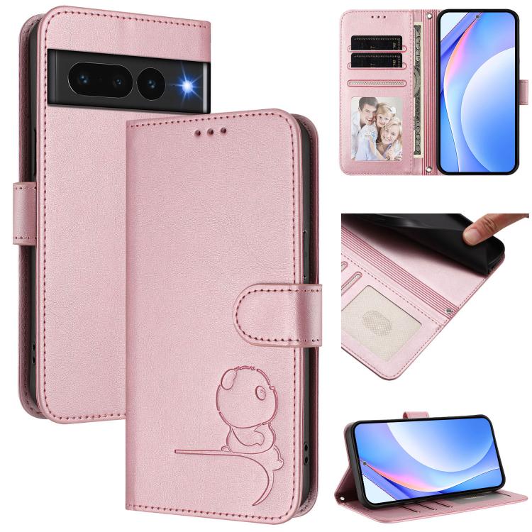 Litter Panda Embossing RFID Leather Phone Case with Lanyard, For Google Pixel 8, For Google Pixel 7a, For Google Pixel 7 Pro, For Google Pixel 7, For Google Pixel 6a