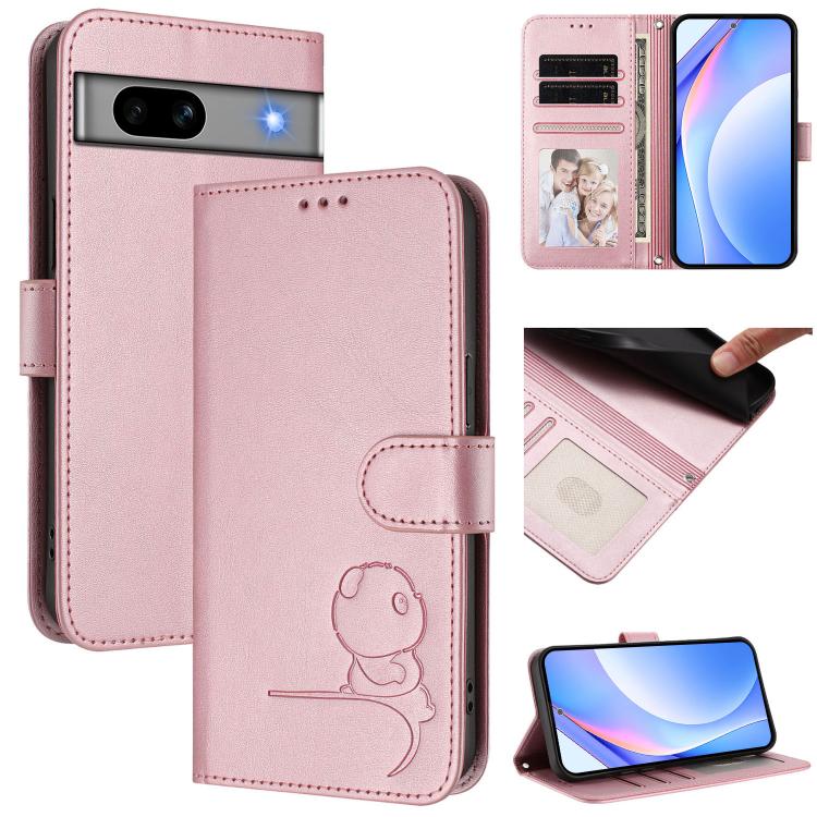 Litter Panda Embossing RFID Leather Phone Case with Lanyard, For Google Pixel 8, For Google Pixel 7a, For Google Pixel 7 Pro, For Google Pixel 7, For Google Pixel 6a