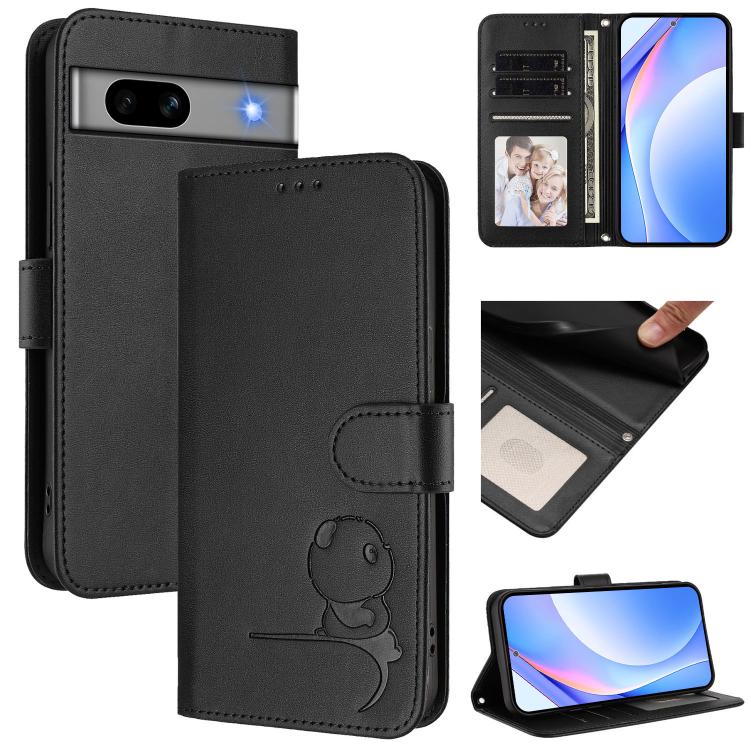 Litter Panda Embossing RFID Leather Phone Case with Lanyard, For Google Pixel 8, For Google Pixel 7a, For Google Pixel 7 Pro, For Google Pixel 7, For Google Pixel 6a