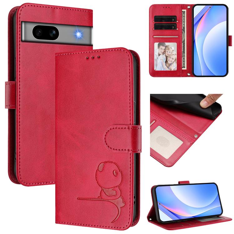 Litter Panda Embossing RFID Leather Phone Case with Lanyard, For Google Pixel 8, For Google Pixel 7a, For Google Pixel 7 Pro, For Google Pixel 7, For Google Pixel 6a