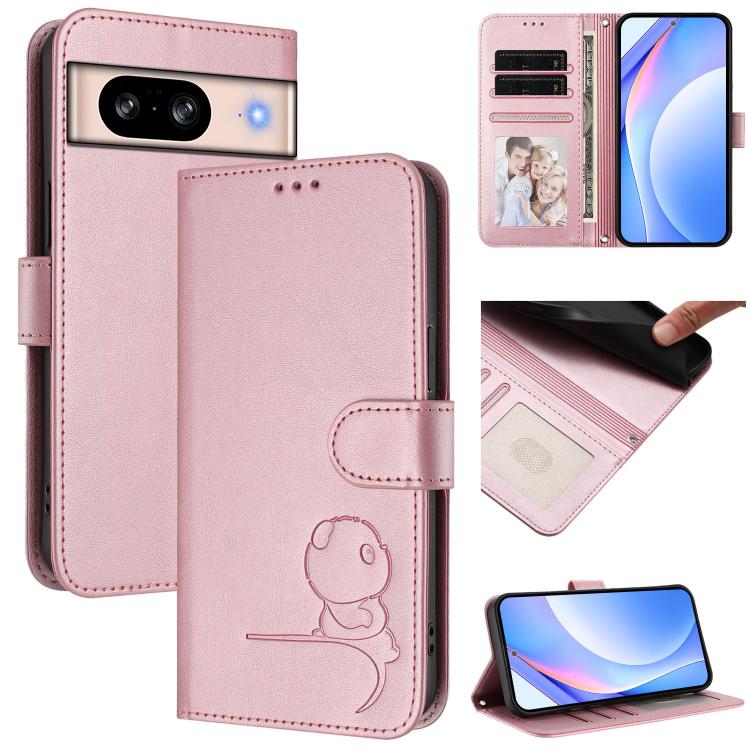 Litter Panda Embossing RFID Leather Phone Case with Lanyard, For Google Pixel 8, For Google Pixel 7a, For Google Pixel 7 Pro, For Google Pixel 7, For Google Pixel 6a
