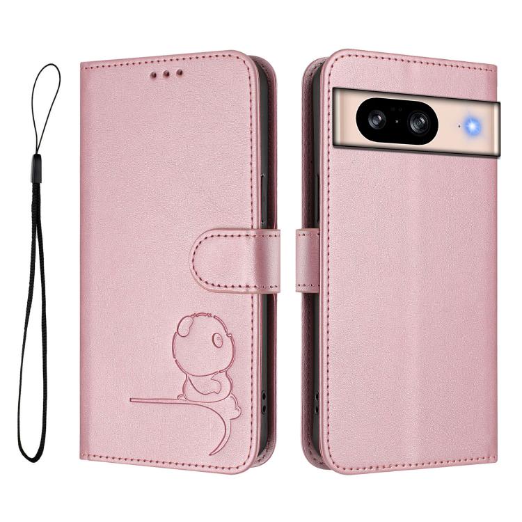 Litter Panda Embossing RFID Leather Phone Case with Lanyard, For Google Pixel 8, For Google Pixel 7a, For Google Pixel 7 Pro, For Google Pixel 7, For Google Pixel 6a