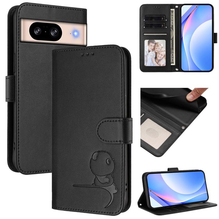 Litter Panda Embossing RFID Leather Phone Case with Lanyard, For Google Pixel 8, For Google Pixel 7a, For Google Pixel 7 Pro, For Google Pixel 7, For Google Pixel 6a
