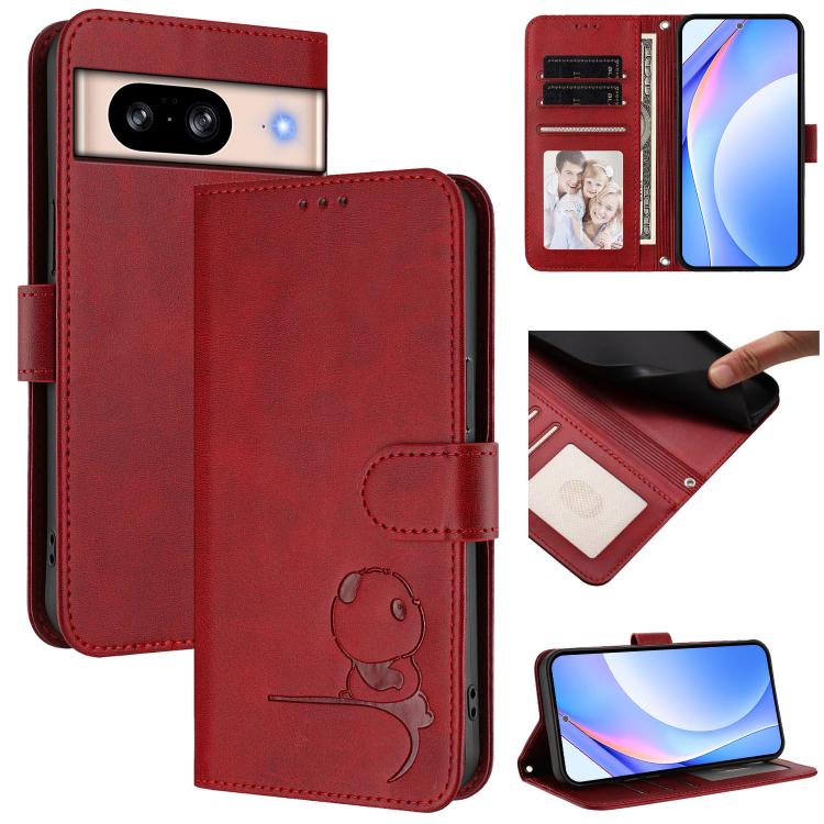 Litter Panda Embossing RFID Leather Phone Case with Lanyard, For Google Pixel 8, For Google Pixel 7a, For Google Pixel 7 Pro, For Google Pixel 7, For Google Pixel 6a