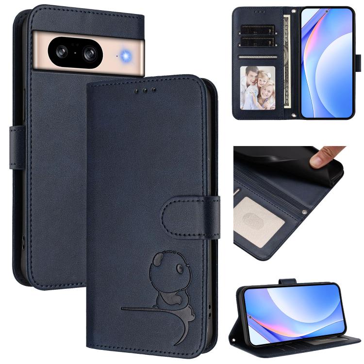 Litter Panda Embossing RFID Leather Phone Case with Lanyard, For Google Pixel 8, For Google Pixel 7a, For Google Pixel 7 Pro, For Google Pixel 7, For Google Pixel 6a