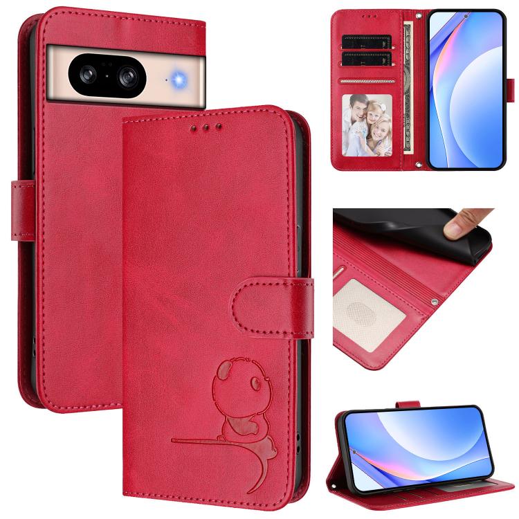Litter Panda Embossing RFID Leather Phone Case with Lanyard, For Google Pixel 8, For Google Pixel 7a, For Google Pixel 7 Pro, For Google Pixel 7, For Google Pixel 6a
