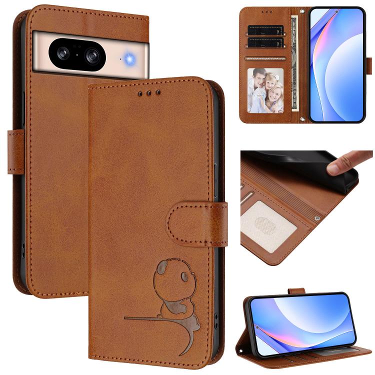 Litter Panda Embossing RFID Leather Phone Case with Lanyard, For Google Pixel 8, For Google Pixel 7a, For Google Pixel 7 Pro, For Google Pixel 7, For Google Pixel 6a