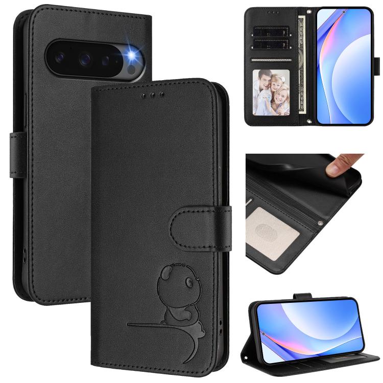 Litter Panda Embossing RFID Leather Phone Case with Lanyard, For Google Pixel 11 Pro XL, For Google Pixel 11 Pro / 11, For Google Pixel 10 Pro XL / 9 Pro XL, For Google Pixel 10 / 10 Pro, For Google Pixel 9a, For Google Pixel 9 / 9 Pro                 ...