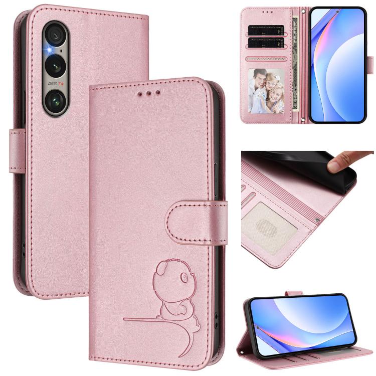 Litter Panda Embossing RFID Leather Phone Case with Lanyard, For Sony Xperia 1 VIII, For Sony Xperia 10 VII, For Sony Xperia 1 VII, For Sony Xperia 10 VI, For Sony Xperia 1 VI, For Sony Xperia 5 VI, For Sony Xperia 5 V, For Sony Xperia 1 V