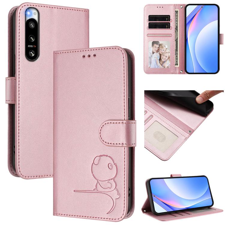 Litter Panda Embossing RFID Leather Phone Case with Lanyard, For Sony Xperia 10 V, For Sony Xperia 5 IV, For Sony Xperia 10 IV, For Sony Xperia 10 III / 10 III Lite