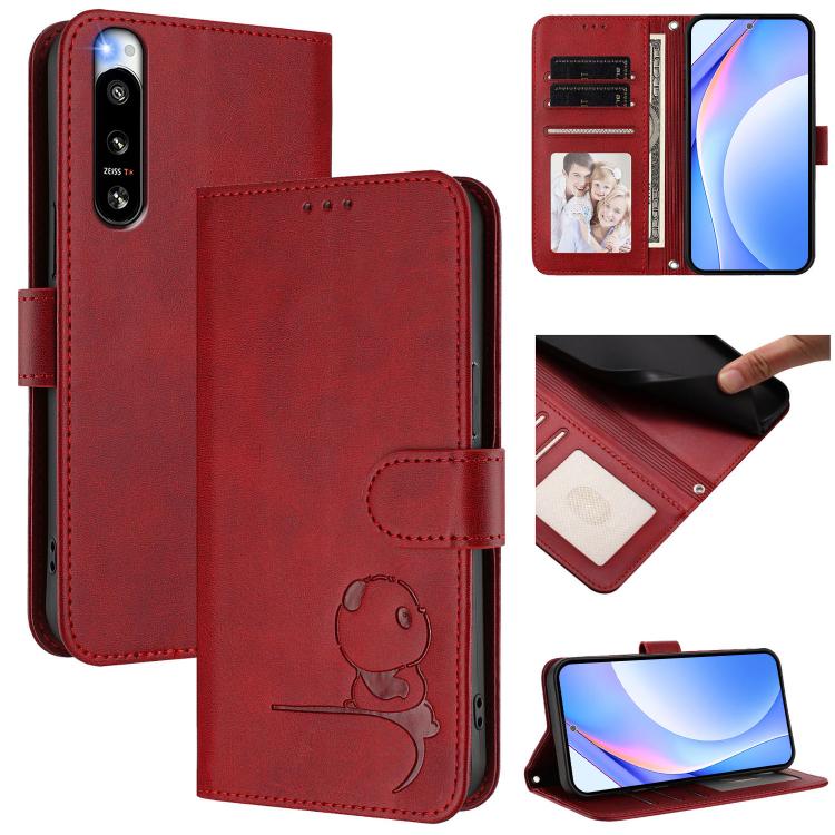 Litter Panda Embossing RFID Leather Phone Case with Lanyard, For Sony Xperia 10 V, For Sony Xperia 5 IV, For Sony Xperia 10 IV, For Sony Xperia 10 III / 10 III Lite