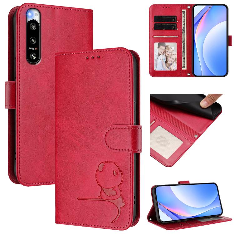 Litter Panda Embossing RFID Leather Phone Case with Lanyard, For Sony Xperia 10 V, For Sony Xperia 5 IV, For Sony Xperia 10 IV, For Sony Xperia 10 III / 10 III Lite