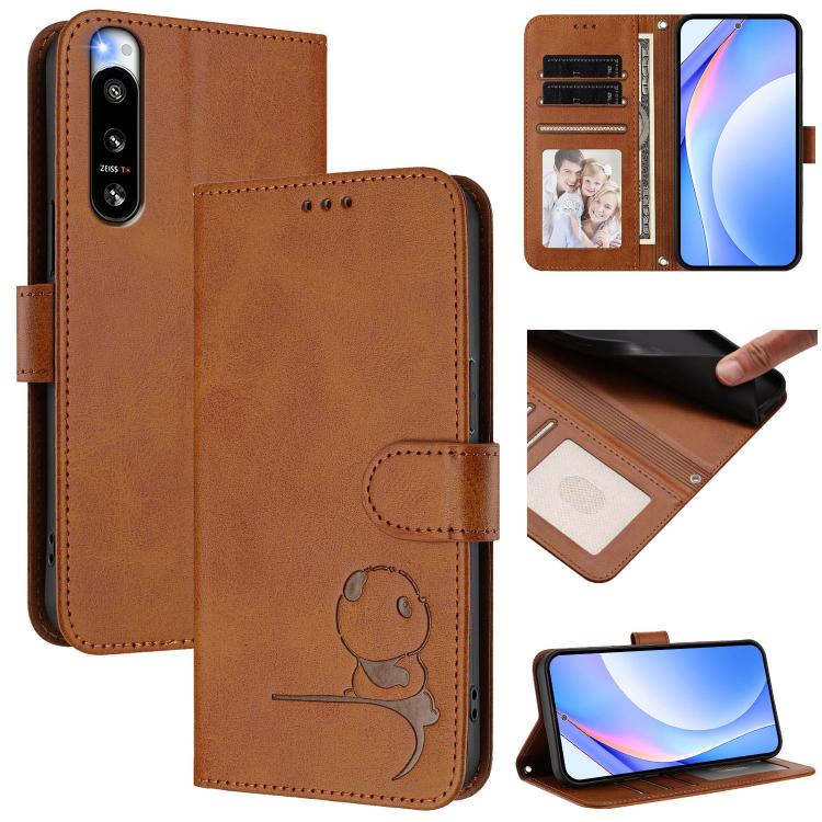 Litter Panda Embossing RFID Leather Phone Case with Lanyard, For Sony Xperia 10 V, For Sony Xperia 5 IV, For Sony Xperia 10 IV, For Sony Xperia 10 III / 10 III Lite