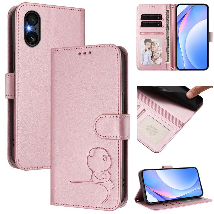 Litter Panda Embossing RFID Leather Phone Case with Lanyard, For Sony Xperia 1 VIII, For Sony Xperia 10 VII, For Sony Xperia 1 VII, For Sony Xperia 10 VI, For Sony Xperia 1 VI, For Sony Xperia 5 VI, For Sony Xperia 5 V, For Sony Xperia 1 V