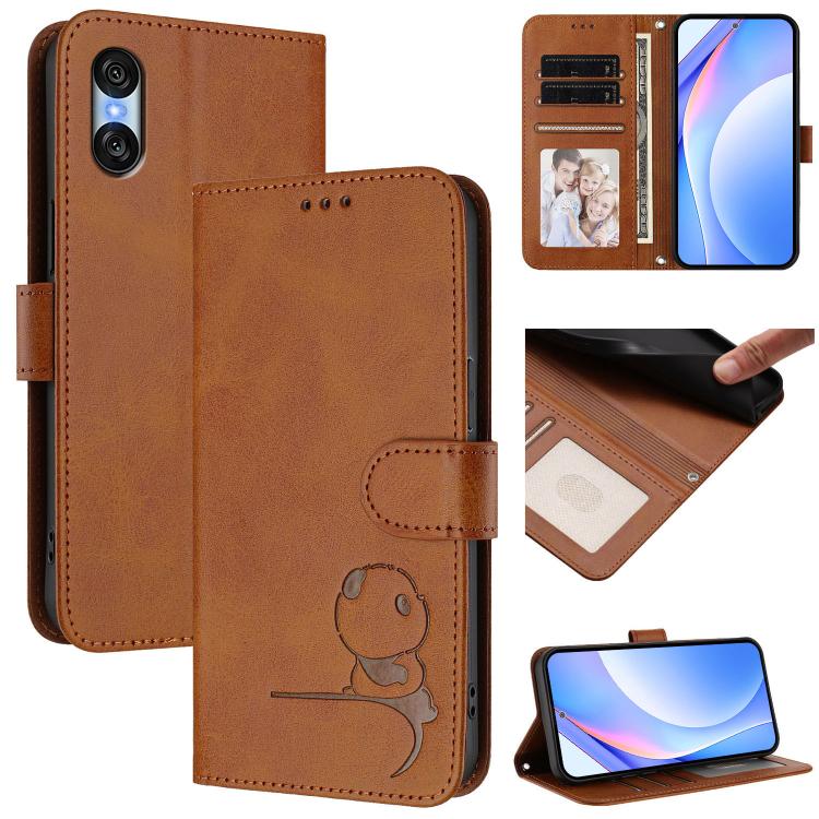 Litter Panda Embossing RFID Leather Phone Case with Lanyard, For Sony Xperia 1 VIII, For Sony Xperia 10 VII, For Sony Xperia 1 VII, For Sony Xperia 10 VI, For Sony Xperia 1 VI, For Sony Xperia 5 VI, For Sony Xperia 5 V, For Sony Xperia 1 V