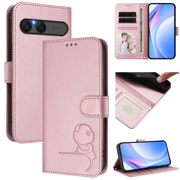 Litter Panda Embossing RFID Leather Phone Case with Lanyard, For Sony Xperia 1 VIII, For Sony Xperia 10 VII, For Sony Xperia 1 VII, For Sony Xperia 10 VI, For Sony Xperia 1 VI, For Sony Xperia 5 VI, For Sony Xperia 5 V, For Sony Xperia 1 V