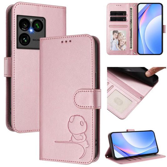 Litter Panda Embossing RFID Leather Phone Case with Lanyard, For Sony Xperia 1 VIII, For Sony Xperia 10 VII, For Sony Xperia 1 VII, For Sony Xperia 10 VI, For Sony Xperia 1 VI, For Sony Xperia 5 VI, For Sony Xperia 5 V, For Sony Xperia 1 V