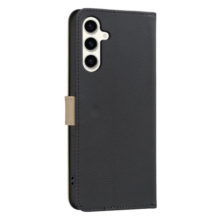 Splicing Color Hollow Flower Pattern RFID Leather Phone Case, For Samsung Galaxy M36 5G