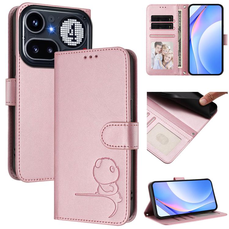 Litter Panda Embossing RFID Leather Phone Case with Lanyard, For Nothing Phone 4a Pro, For Nothing Phone 4a, For Nothing CMF Phone 2 Pro, For Nothing Phone 3a, For Nothing Phone 3a Pro, For Nothing CMF Phone 1, For Nothing Phone 2a
