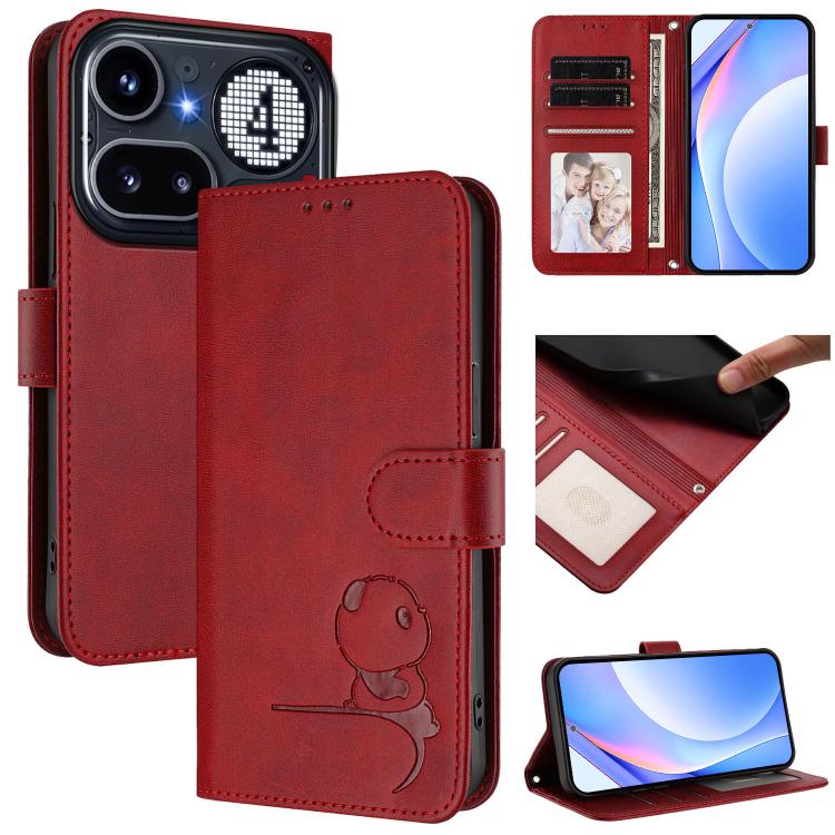 Litter Panda Embossing RFID Leather Phone Case with Lanyard, For Nothing Phone 4a Pro, For Nothing Phone 4a, For Nothing CMF Phone 2 Pro, For Nothing Phone 3a, For Nothing Phone 3a Pro, For Nothing CMF Phone 1, For Nothing Phone 2a