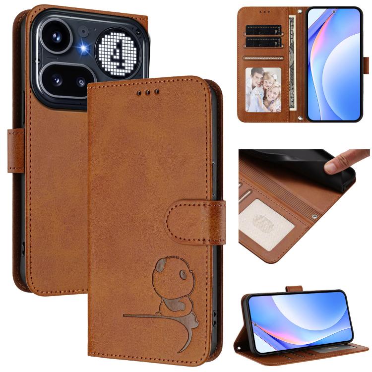 Litter Panda Embossing RFID Leather Phone Case with Lanyard, For Nothing Phone 4a Pro, For Nothing Phone 4a, For Nothing CMF Phone 2 Pro, For Nothing Phone 3a, For Nothing Phone 3a Pro, For Nothing CMF Phone 1, For Nothing Phone 2a