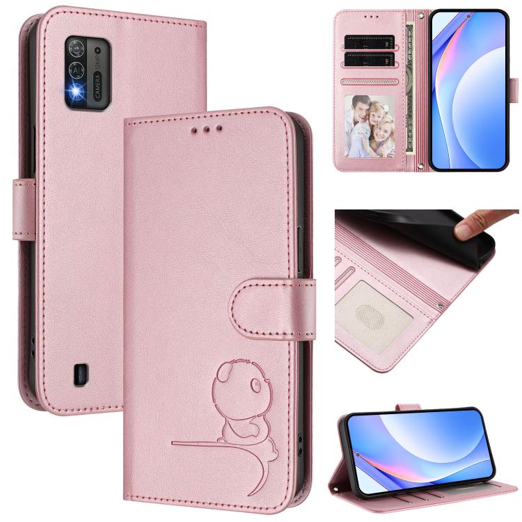 Litter Panda Embossing RFID Leather Phone Case with Lanyard, For ZTE Blade A53 Pro, For ZTE Blade A52 Lite, For ZTE Blade V40s, For ZTE Blade A52